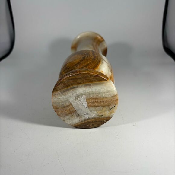 Marbled Onyx Stone Vintage Green Tan Caramel Orange Brown Vase Solid - Picture 4 of 5